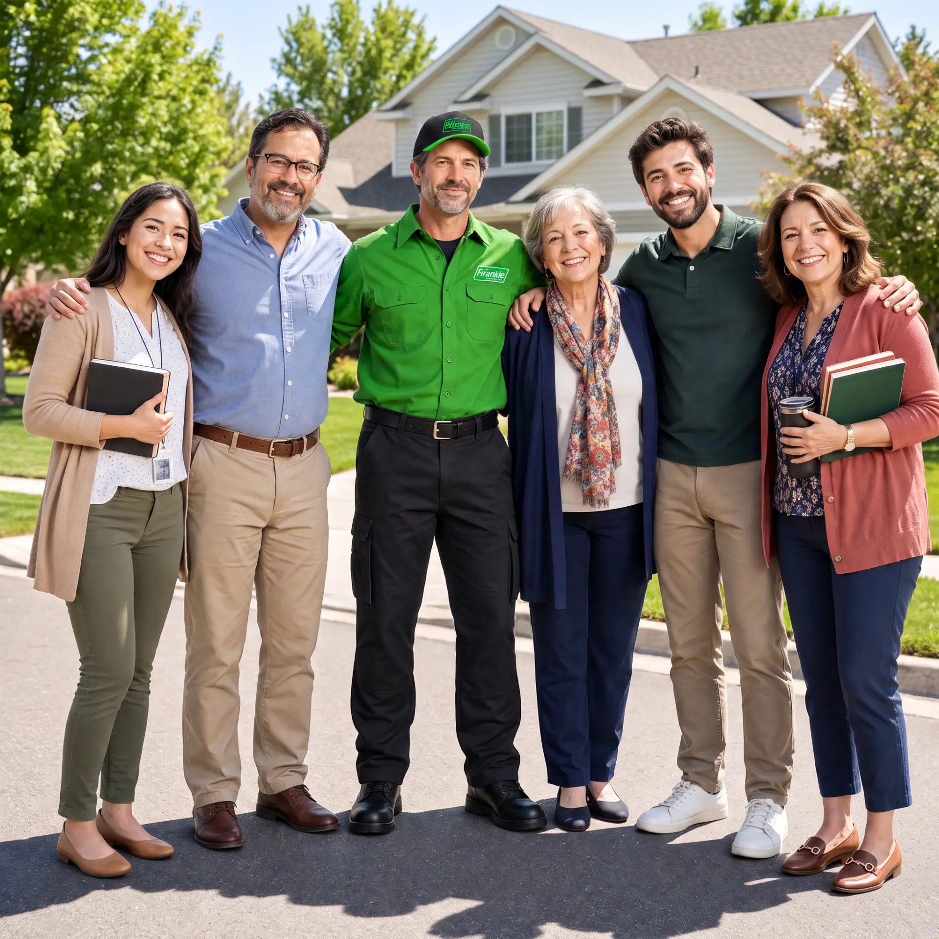 Frankie standing with a group of local teachers outside a Boise neighborhood home